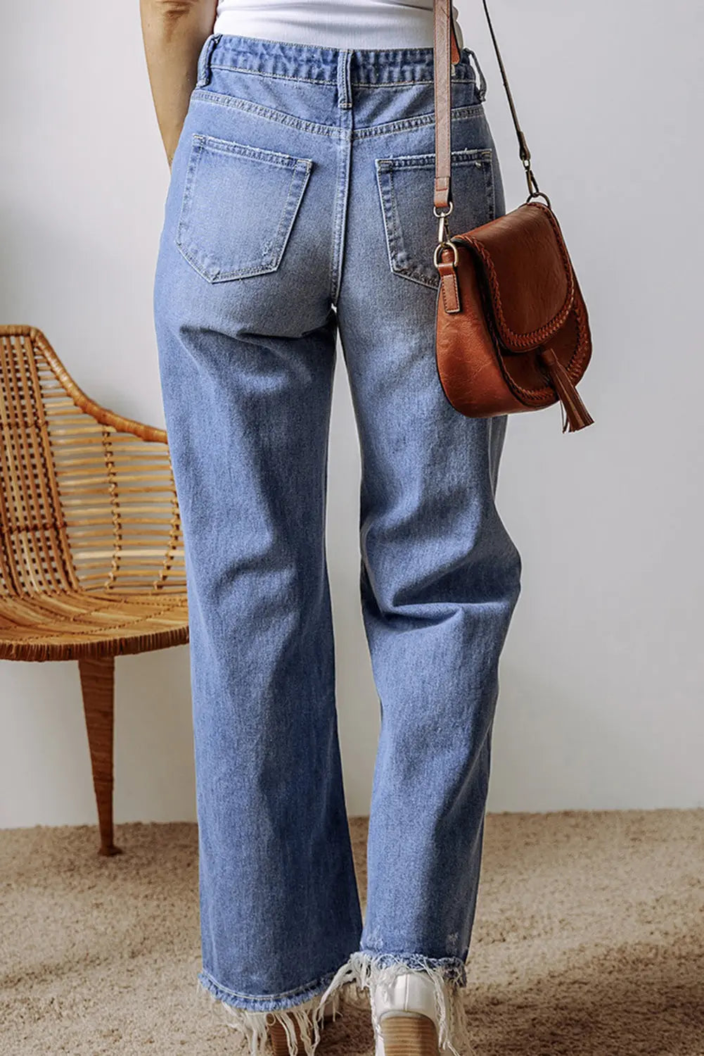 Ashleigh Blue Distressed Raw Hem Straight Leg High Waist Jeans eAura