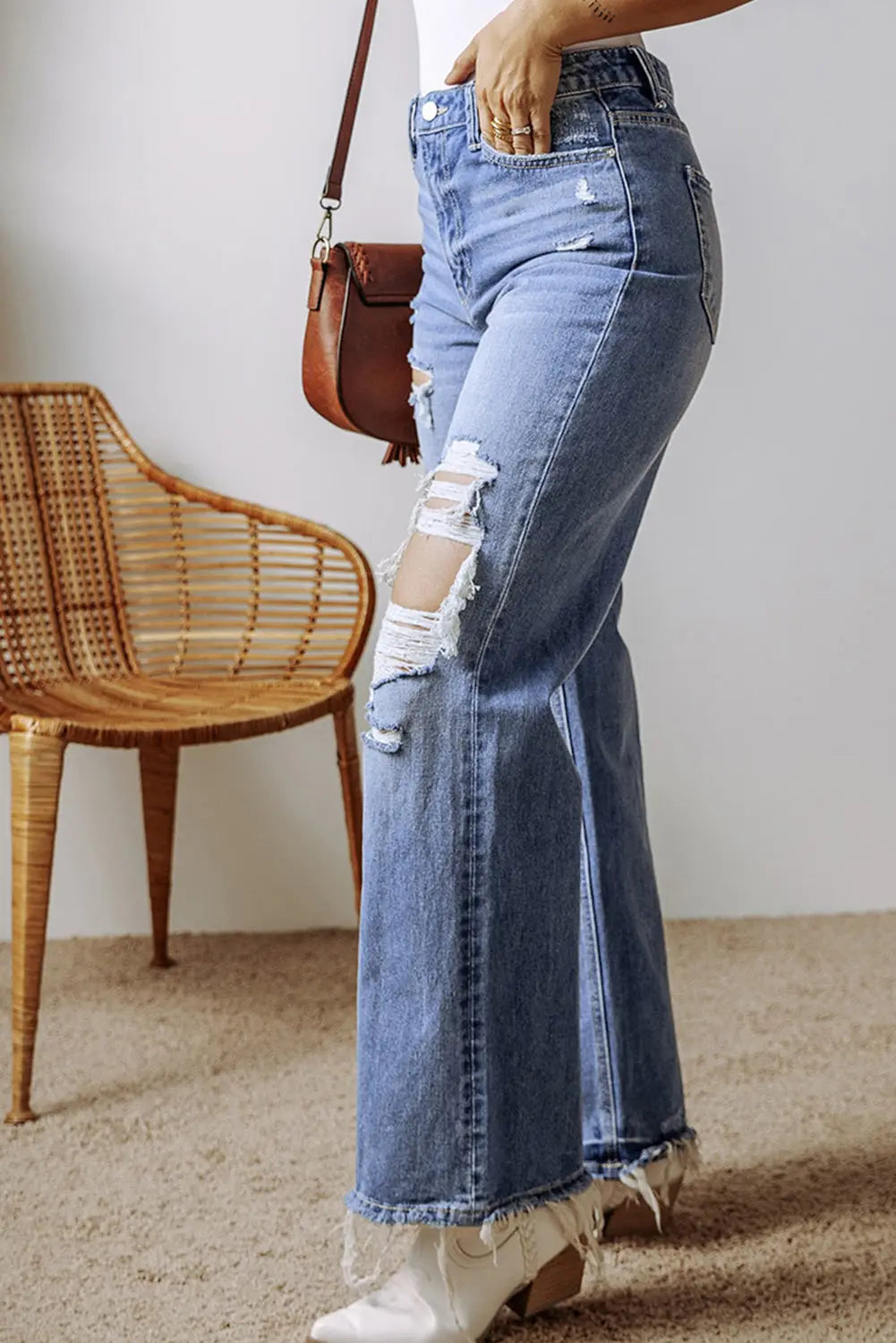 Ashleigh Blue Distressed Raw Hem Straight Leg High Waist Jeans eAura
