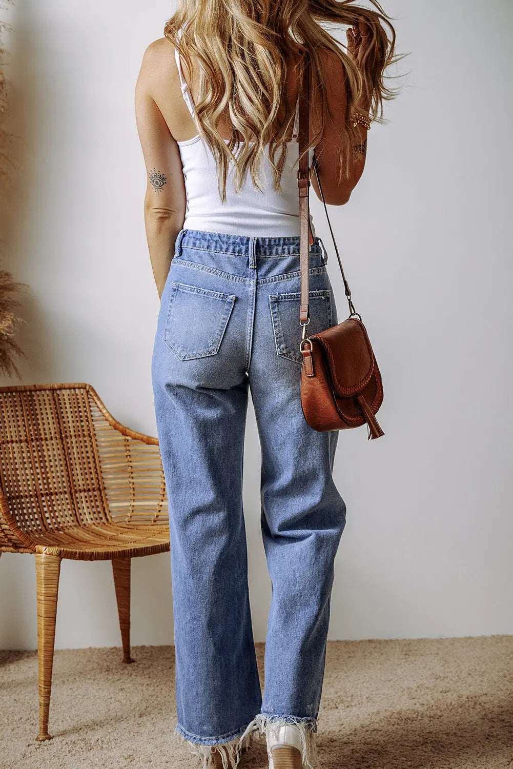 Ashleigh Blue Distressed Raw Hem Straight Leg High Waist Jeans eAura