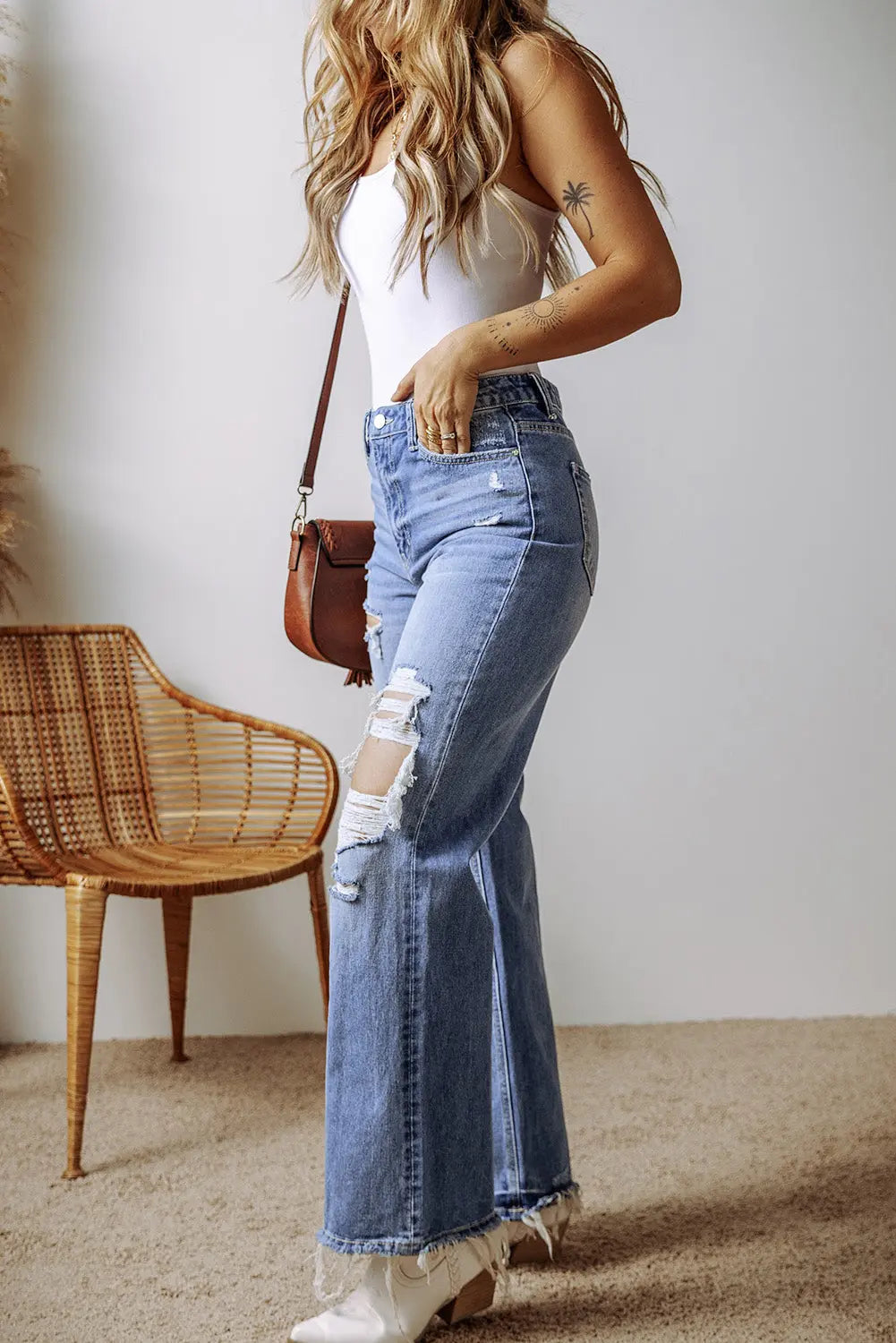 Ashleigh Blue Distressed Raw Hem Straight Leg High Waist Jeans eAura