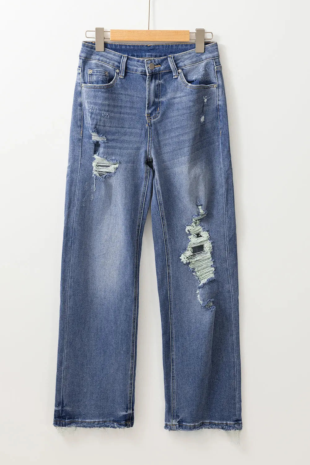 Ashleigh Blue Distressed Raw Hem Straight Leg High Waist Jeans eAura