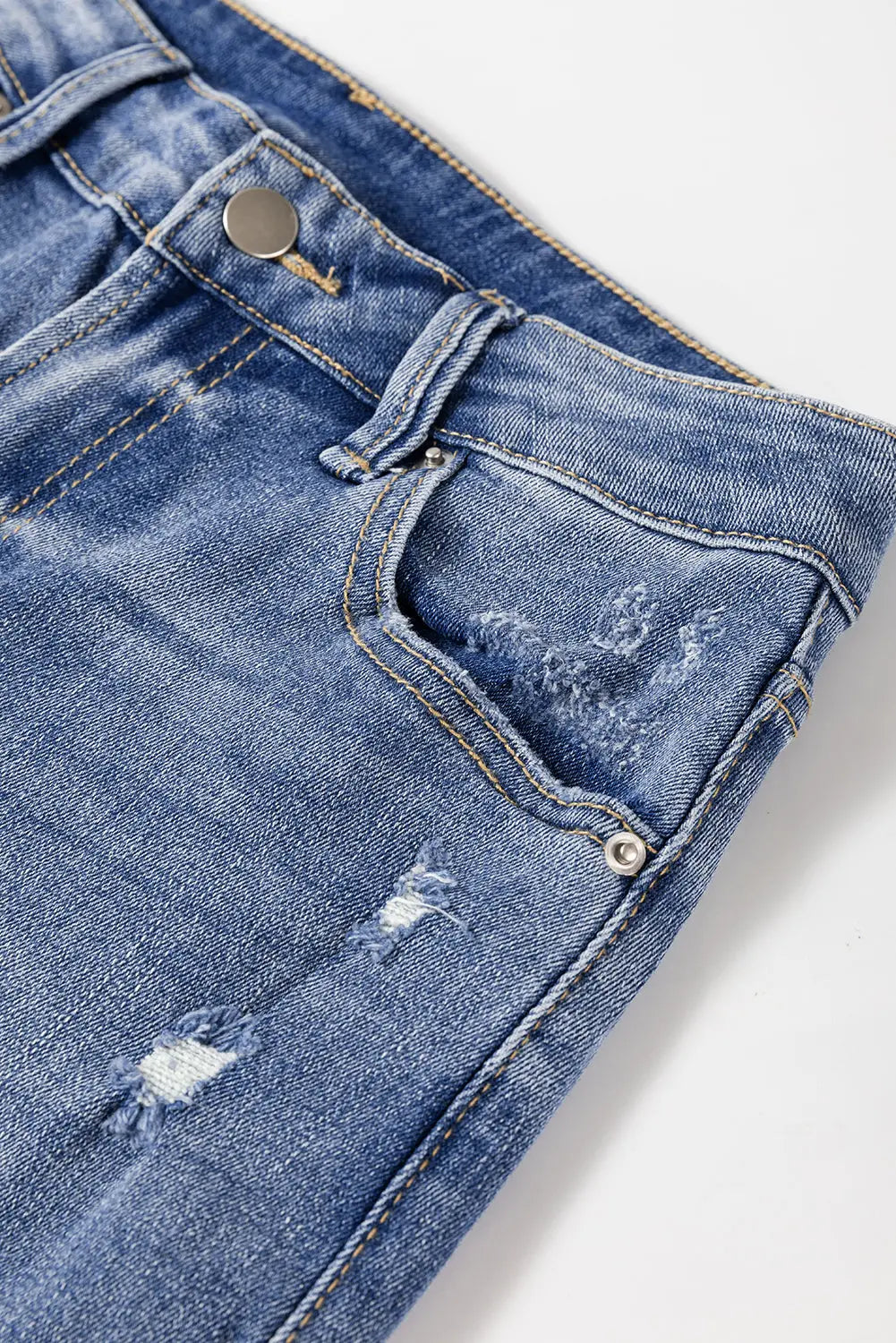 Ashleigh Blue Distressed Raw Hem Straight Leg High Waist Jeans eAura