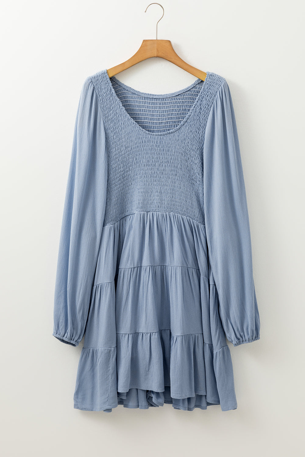 Ashleigh Blue Long Sleeve V Neck Smocked Tiered Mini Dress - Dresses/Mini Dresses