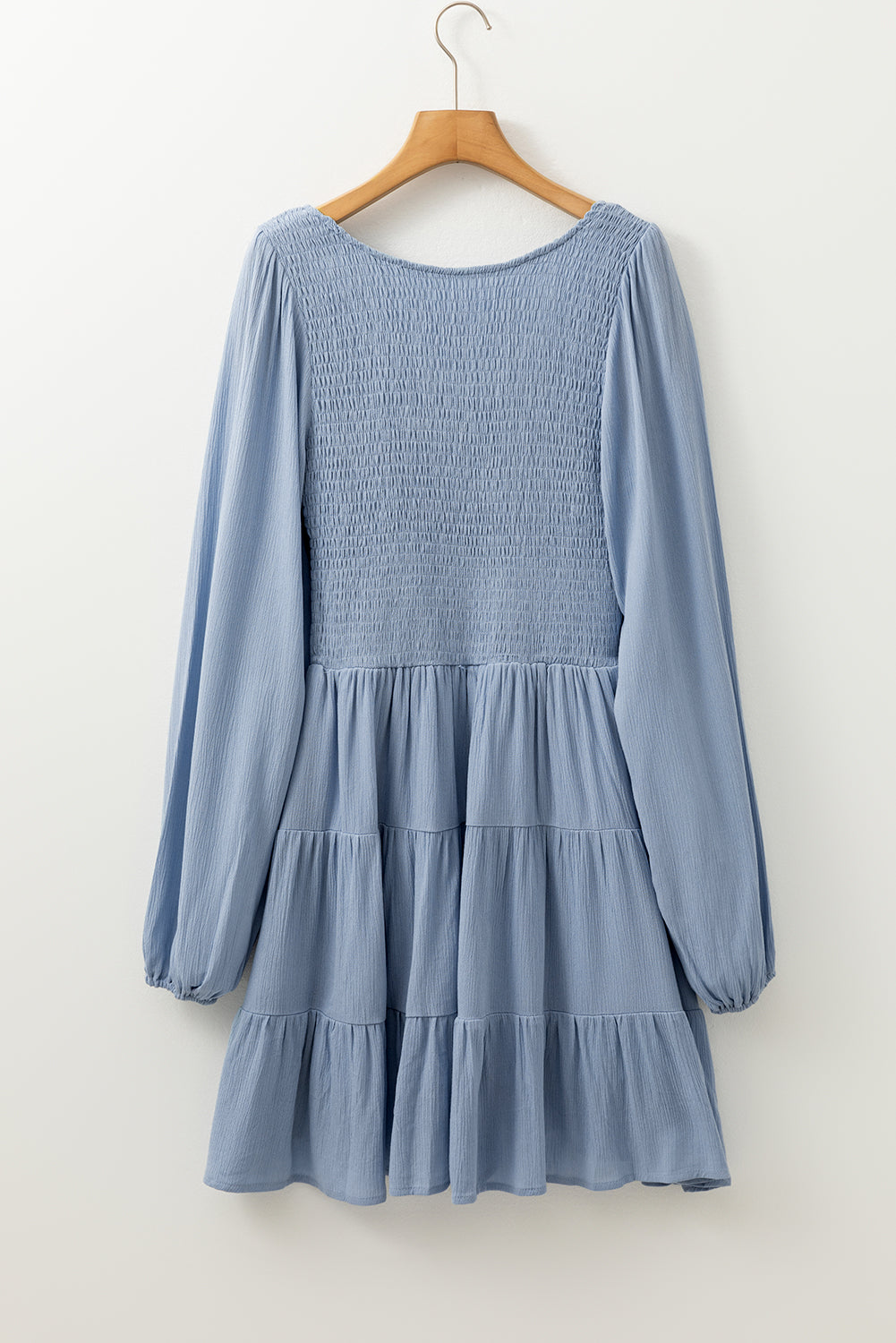 Ashleigh Blue Long Sleeve V Neck Smocked Tiered Mini Dress - Dresses/Mini Dresses