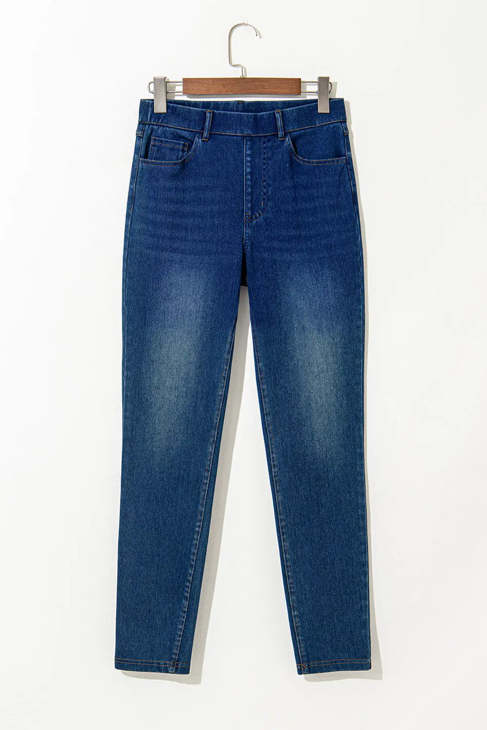 Ashleigh Blue Multiple Pockets Straight Leg Washed Stretchy Knit Casual Jeans eAura