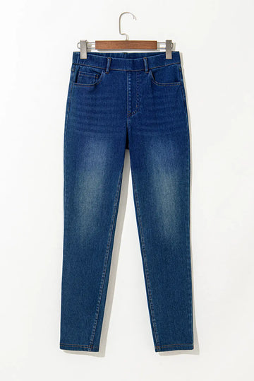 Ashleigh Blue Multiple Pockets Straight Leg Washed Stretchy Knit Casual Jeans - Bottoms/Jeans