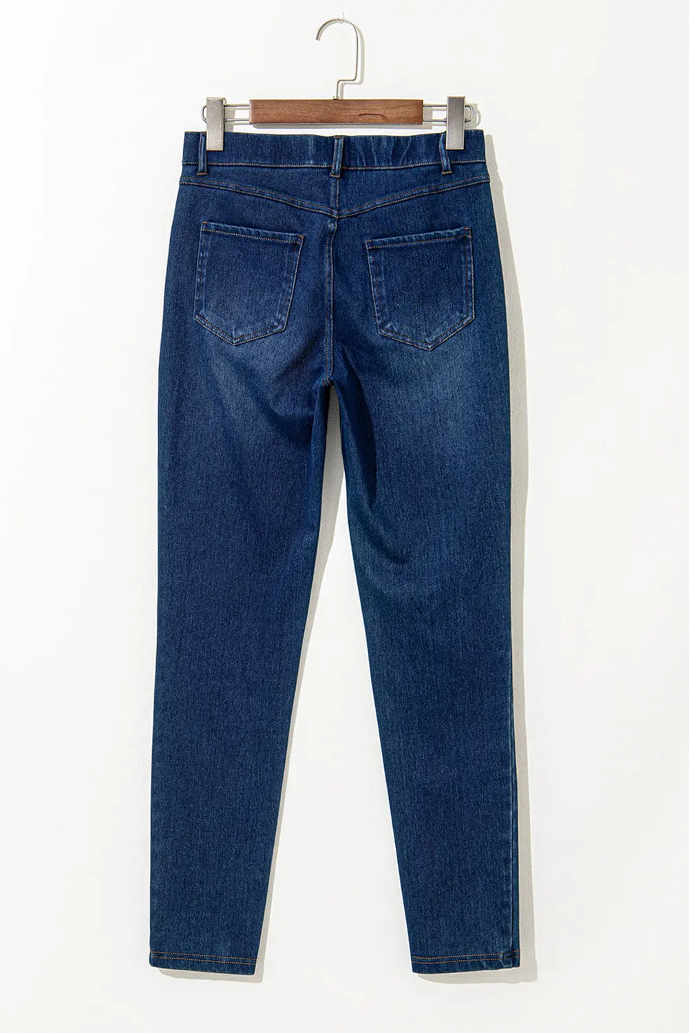 Ashleigh Blue Multiple Pockets Straight Leg Washed Stretchy Knit Casual Jeans eAura