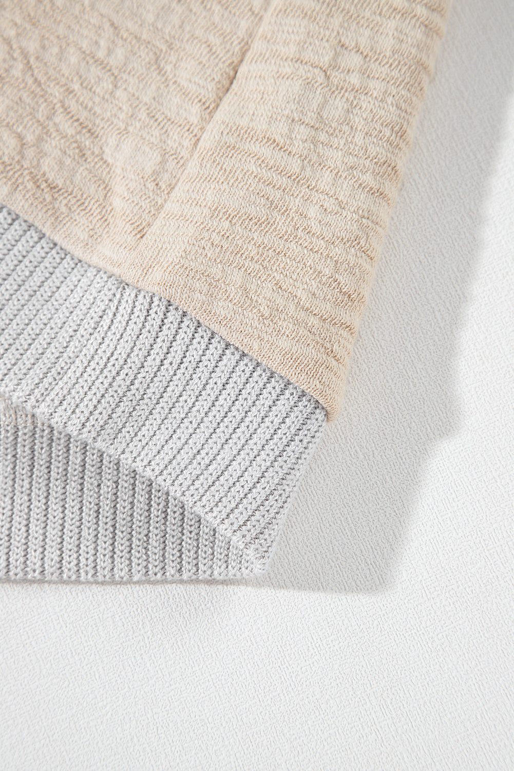 Ashleigh Blue Plus Size Textured Colourblock Patchwork V Neck Top - Size/Plus Tops/Plus Long Sleeve Tops