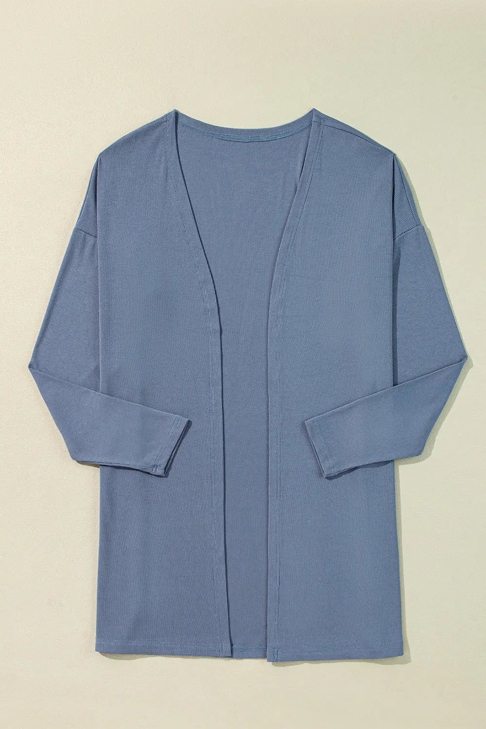 Ashleigh Blue Solid Colour Rib Knit Open Front Tunic Cardigan Beagle Boutique Fashion Outlet