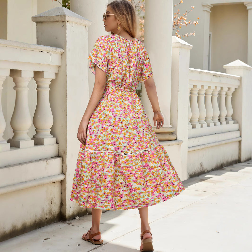 Floral Midi Dress with Belt eprolo