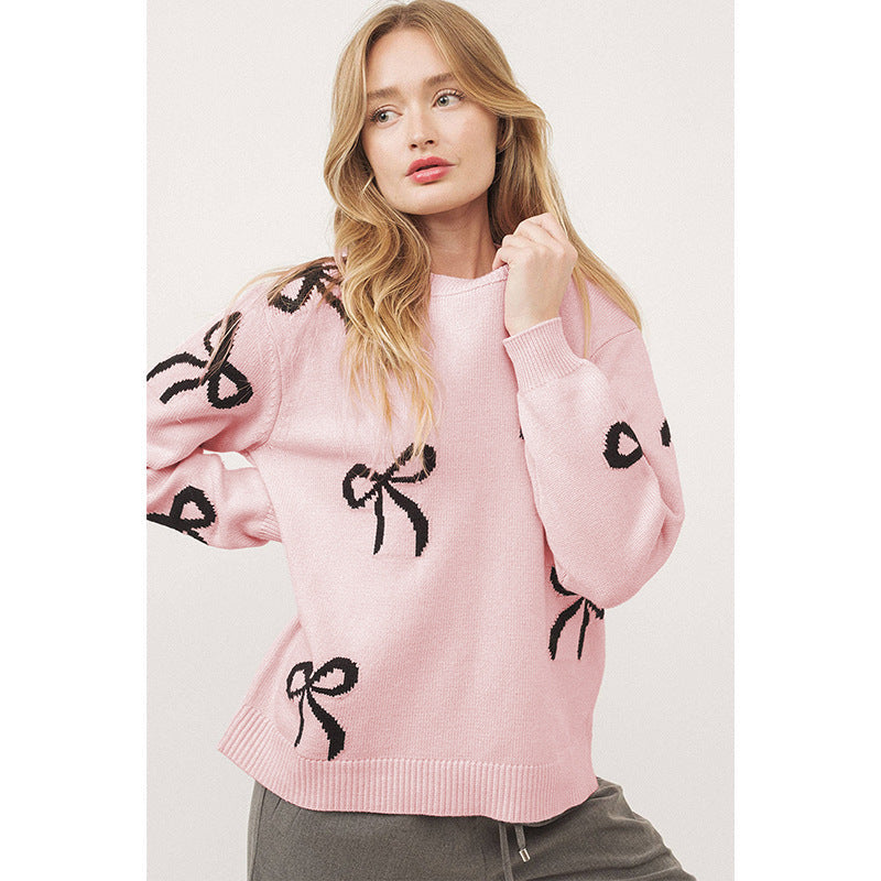 Bow Print Knit Sweater Pink eprolo
