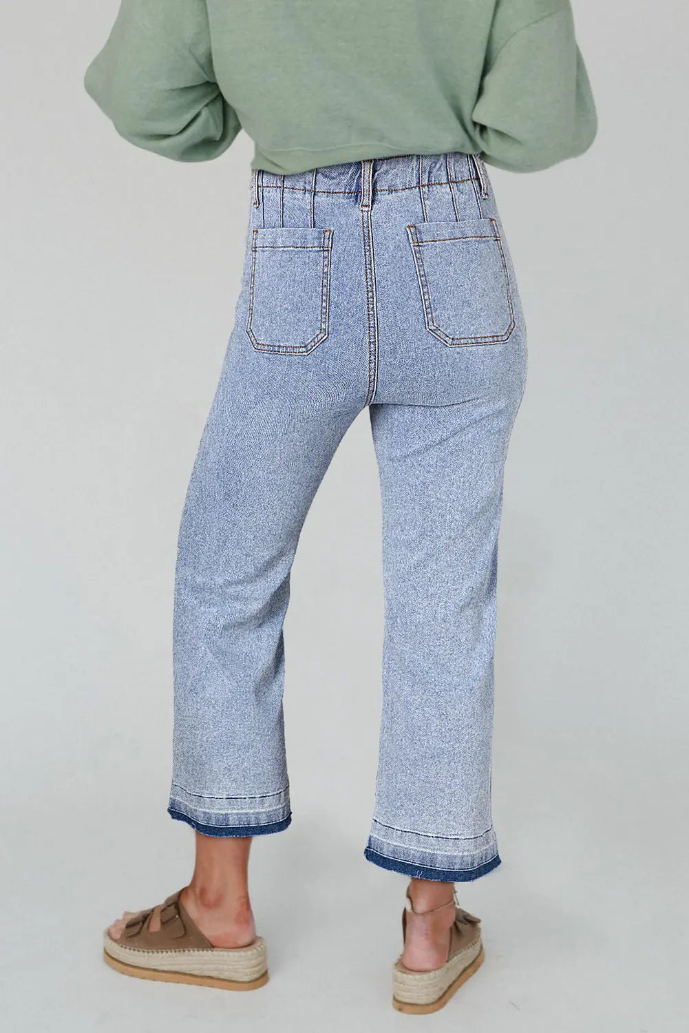 Beau Blue Acid Wash Contrast Edge Pocketed Cropped Jeans eAura