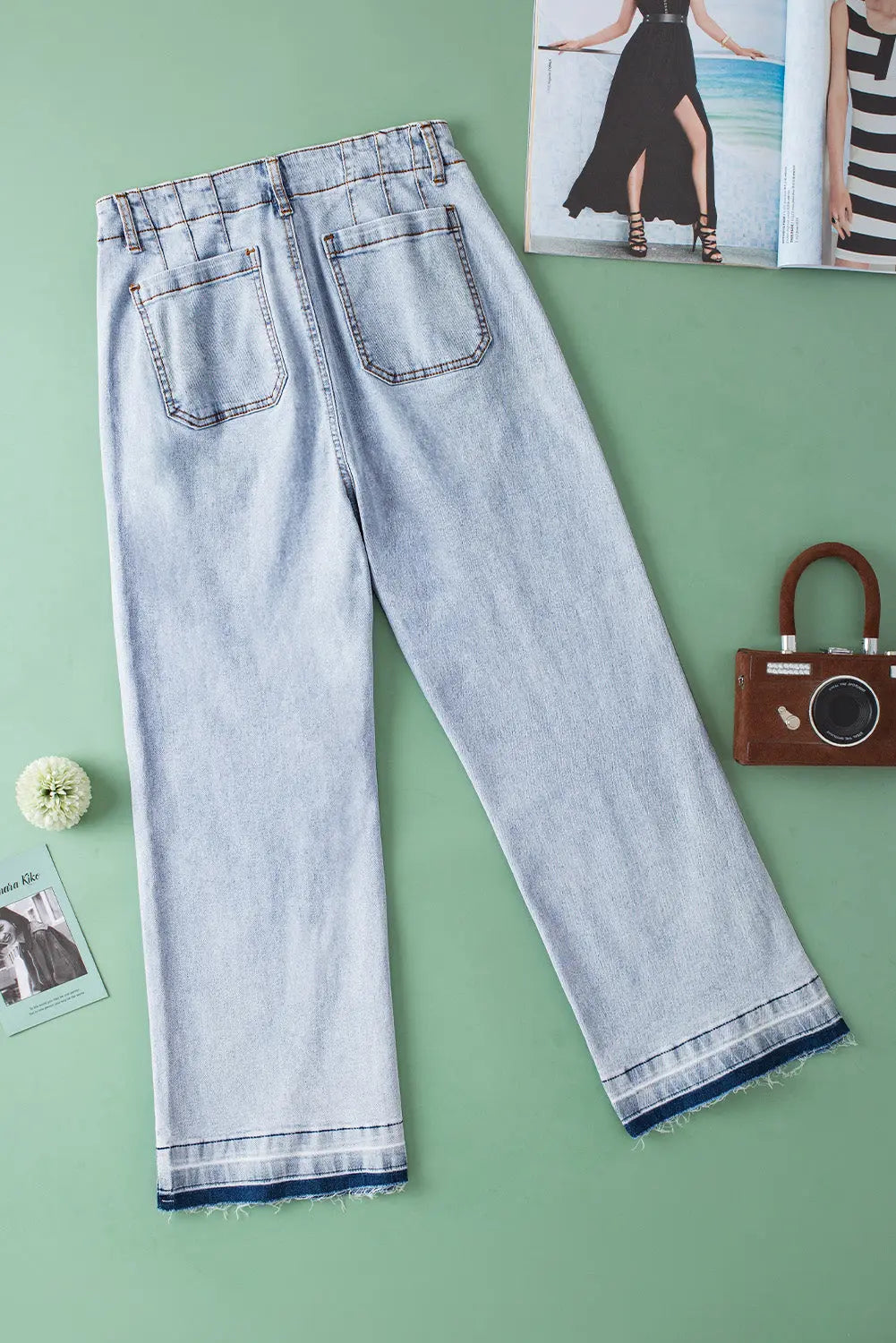 Beau Blue Acid Wash Contrast Edge Pocketed Cropped Jeans eAura