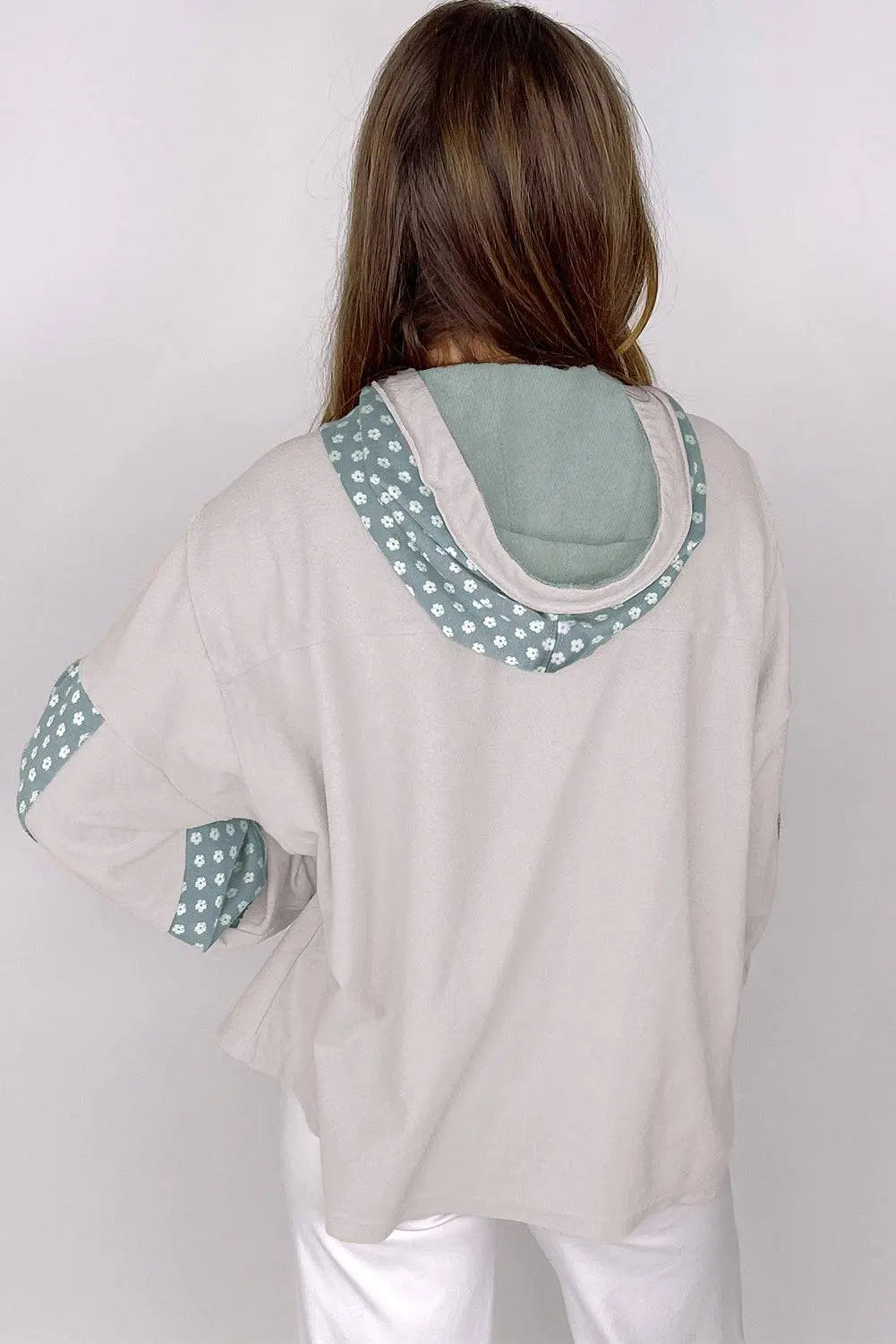 Beau Blue Floral Patchwork Star Pattern Drawstring Hoodie - BB Fashion Outlet