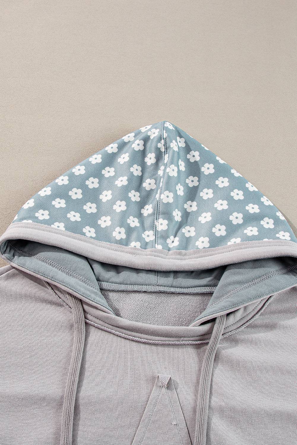 Beau Blue Floral Patchwork Star Pattern Drawstring Hoodie - BB Fashion Outlet