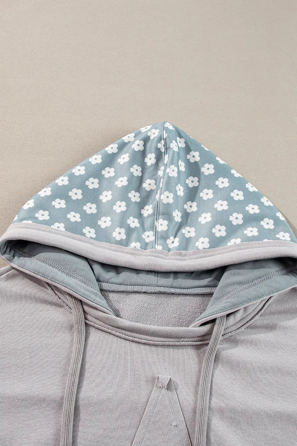 Beau Blue Floral Patchwork Star Pattern Drawstring Hoodie - BB Fashion Outlet