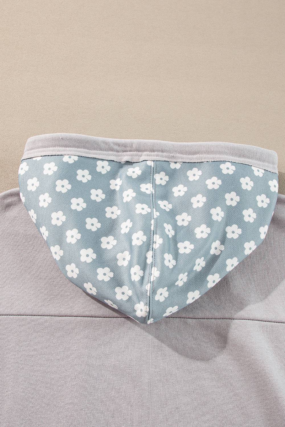 Beau Blue Floral Patchwork Star Pattern Drawstring Hoodie - BB Fashion Outlet