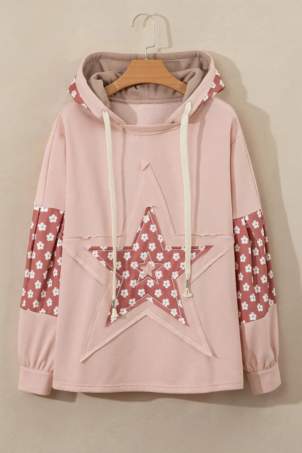 Beau Blue Floral Patchwork Star Pattern Drawstring Hoodie - BB Fashion Outlet