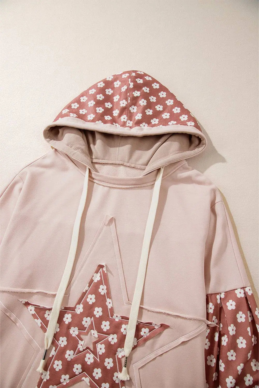 Beau Blue Floral Patchwork Star Pattern Drawstring Hoodie - BB Fashion Outlet