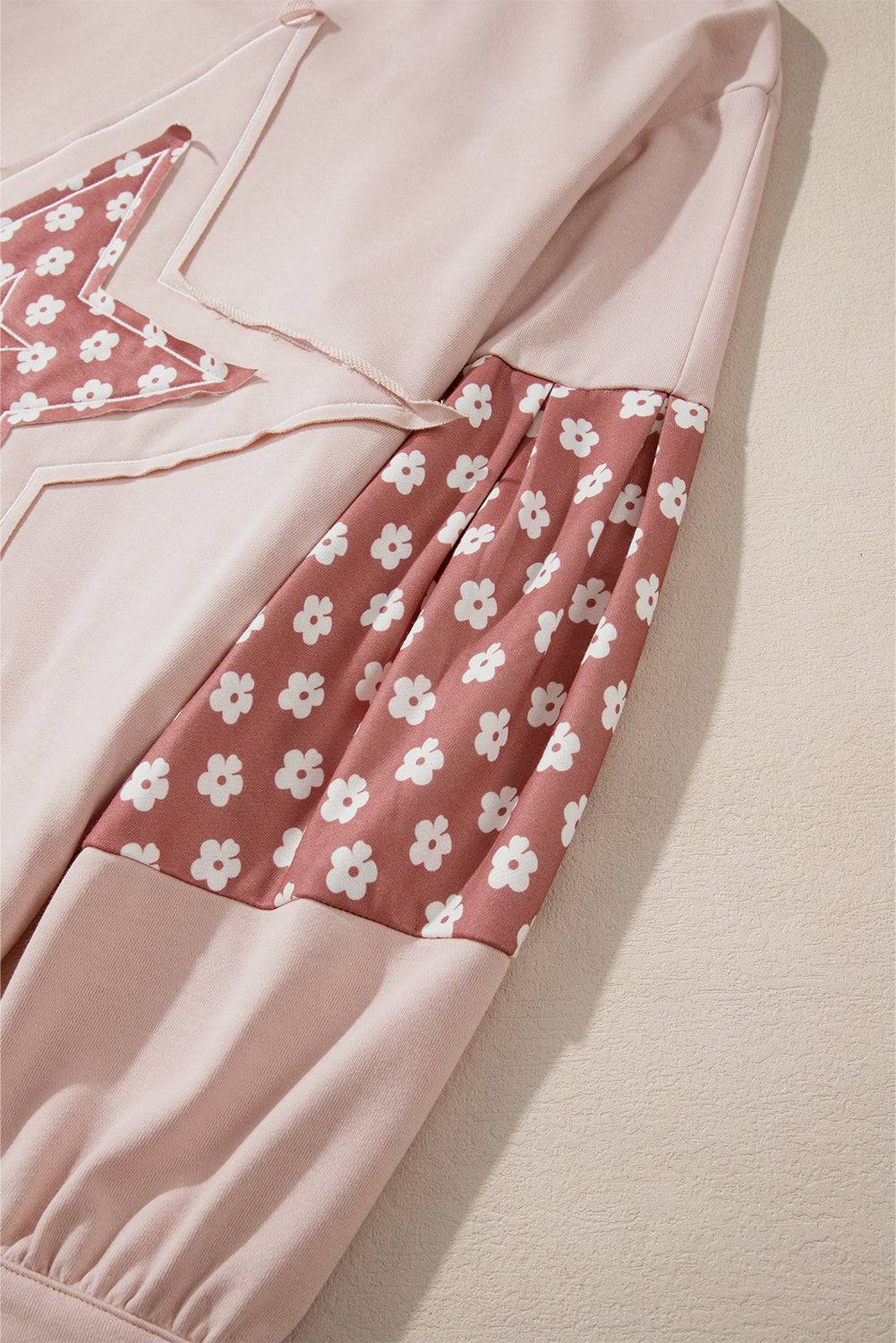 Beau Blue Floral Patchwork Star Pattern Drawstring Hoodie - BB Fashion Outlet