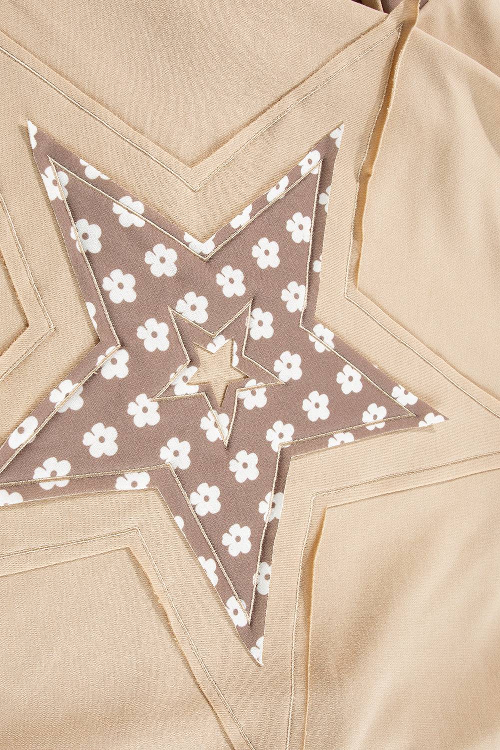 Beau Blue Floral Patchwork Star Pattern Drawstring Hoodie - BB Fashion Outlet
