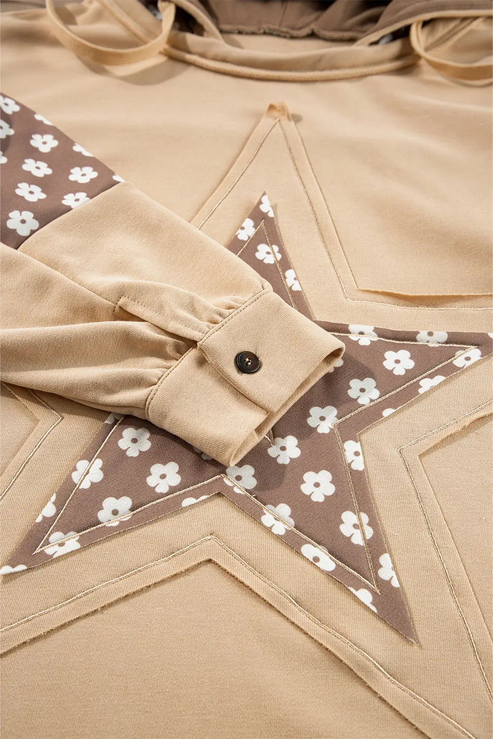 Beau Blue Floral Patchwork Star Pattern Drawstring Hoodie - BB Fashion Outlet