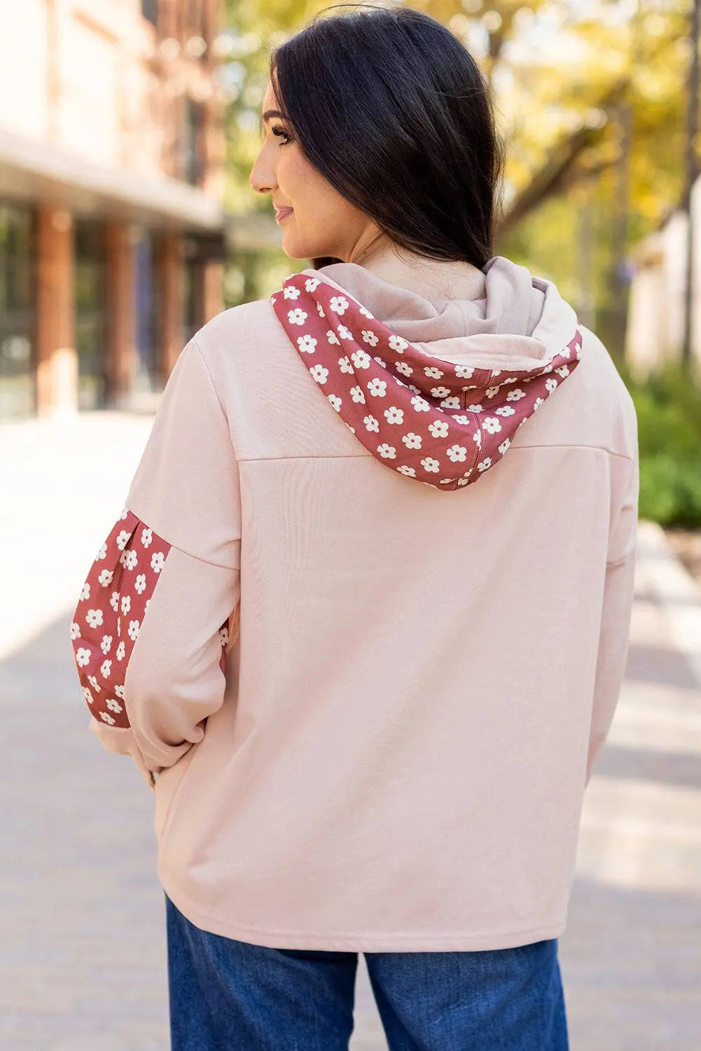 Beau Blue Floral Patchwork Star Pattern Drawstring Hoodie - BB Fashion Outlet