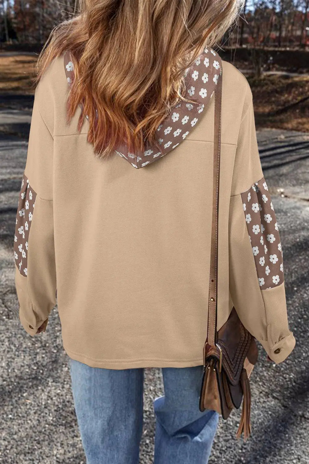 Beau Blue Floral Patchwork Star Pattern Drawstring Hoodie - BB Fashion Outlet