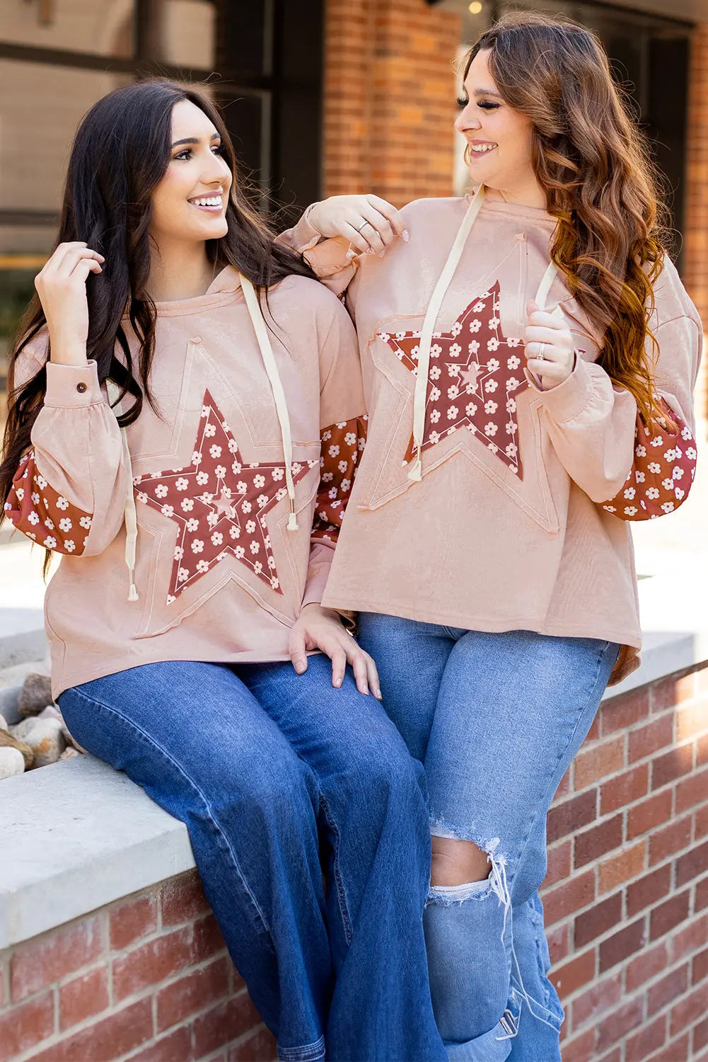 Beau Blue Floral Patchwork Star Pattern Drawstring Hoodie - eAura