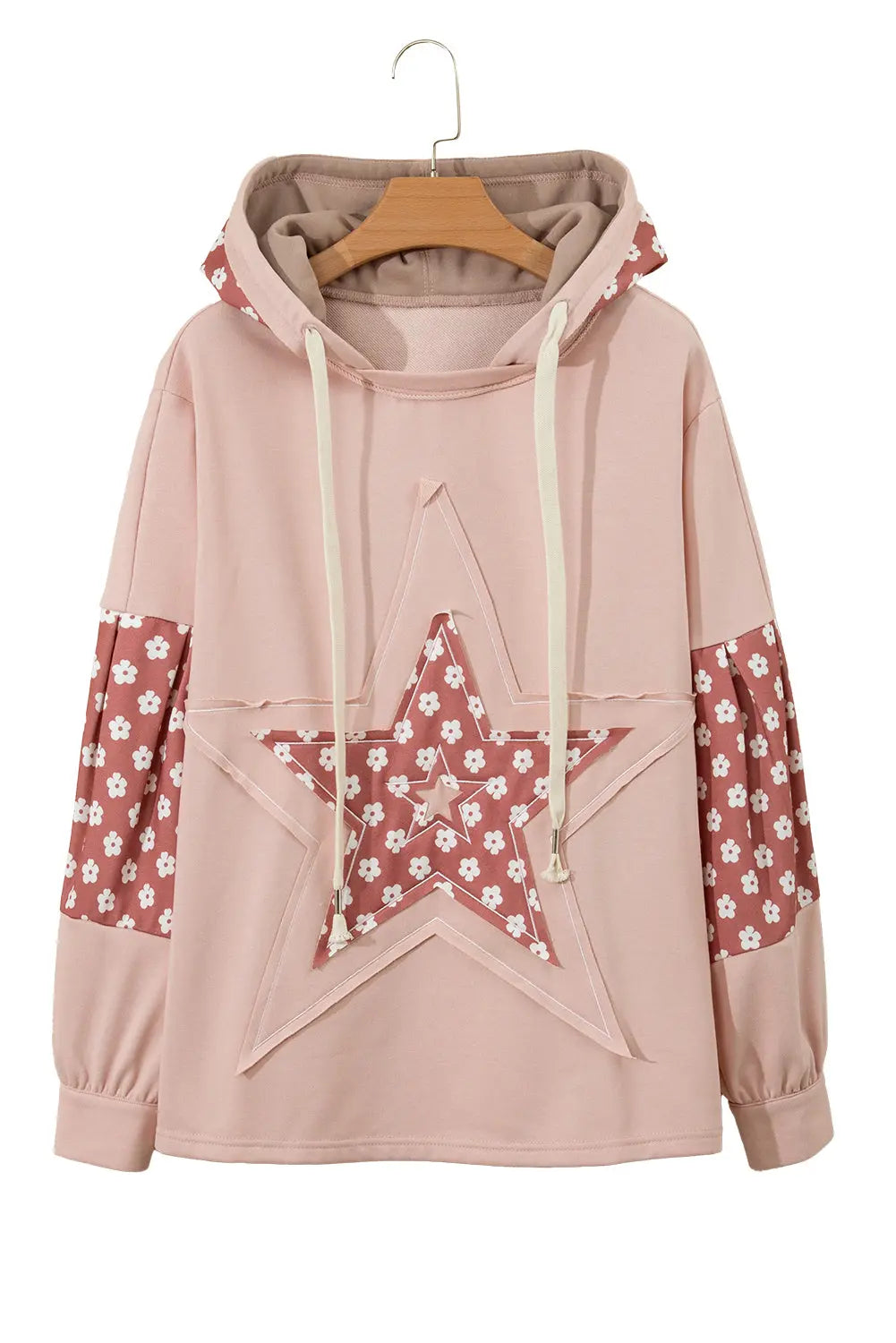 Beau Blue Floral Patchwork Star Pattern Drawstring Hoodie - eAura