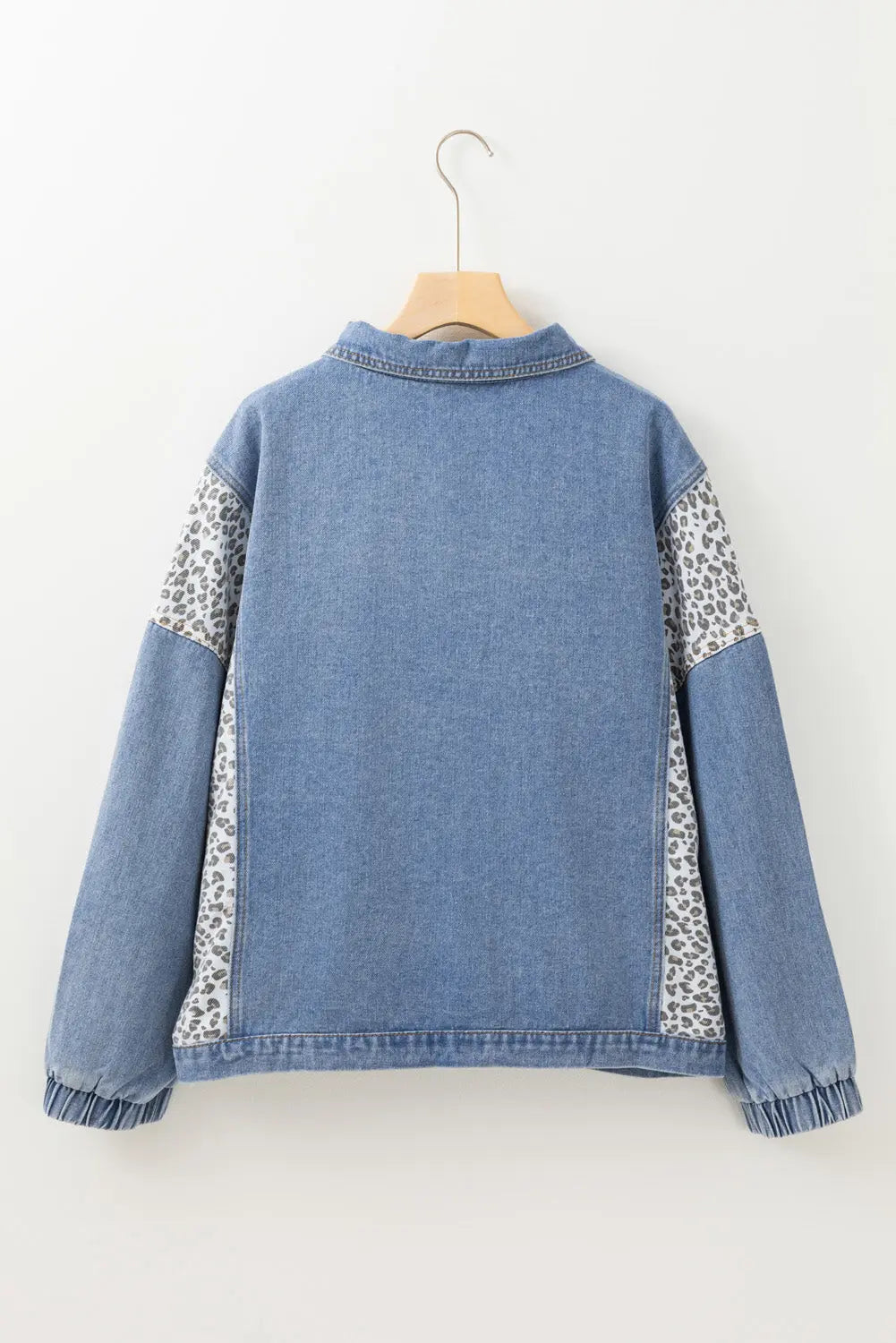 Beau Blue Leopard Patchwork Flap Detail Plus Size Denim Jacket - eAura