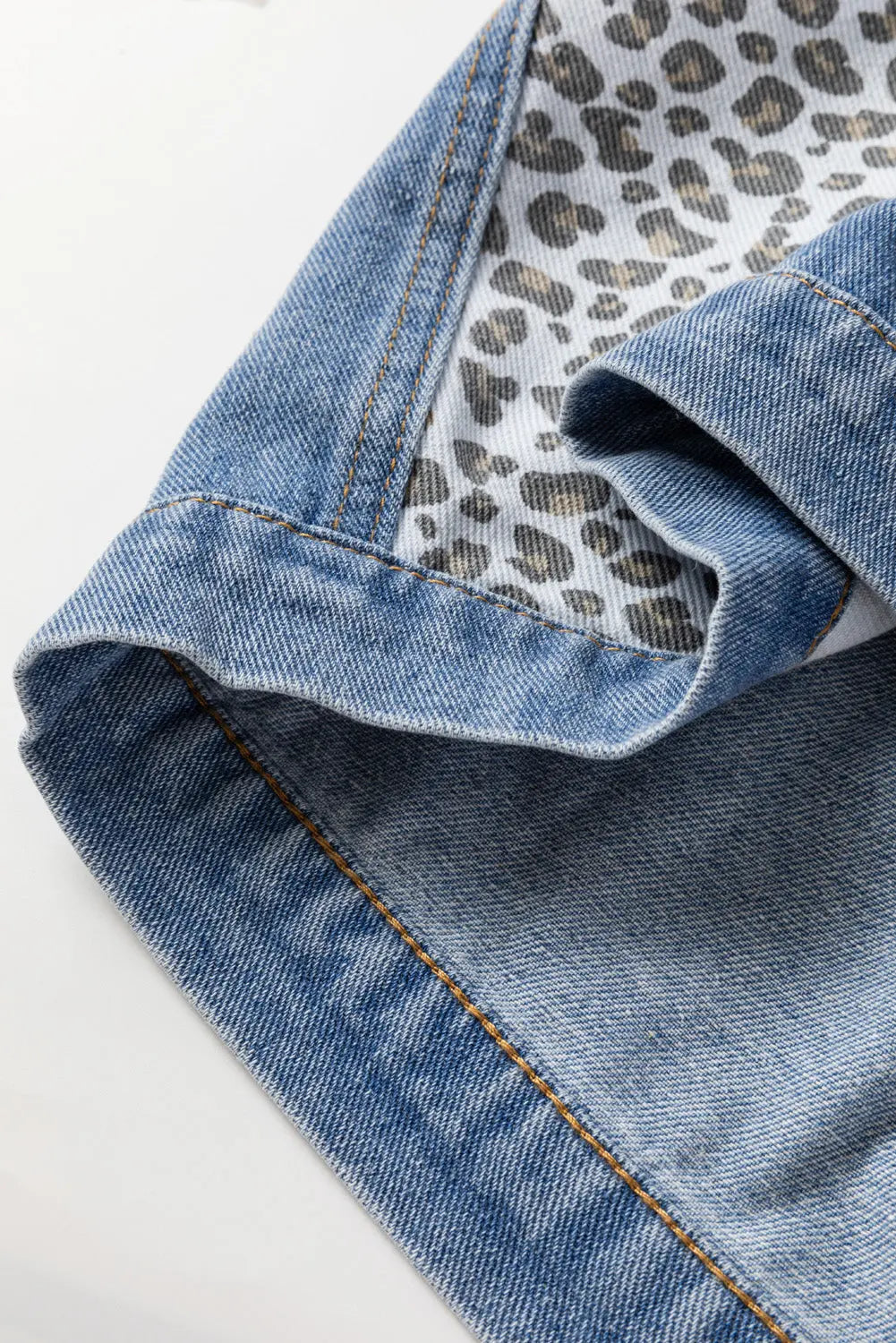 Beau Blue Leopard Patchwork Flap Detail Plus Size Denim Jacket - eAura