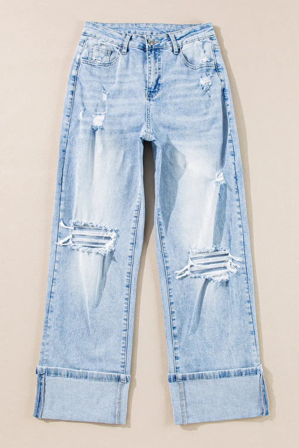 Beau Blue Light Wash Distressed Flare Jeans eAura