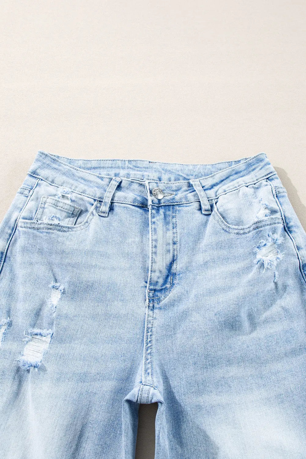 Beau Blue Light Wash Distressed Flare Jeans eAura