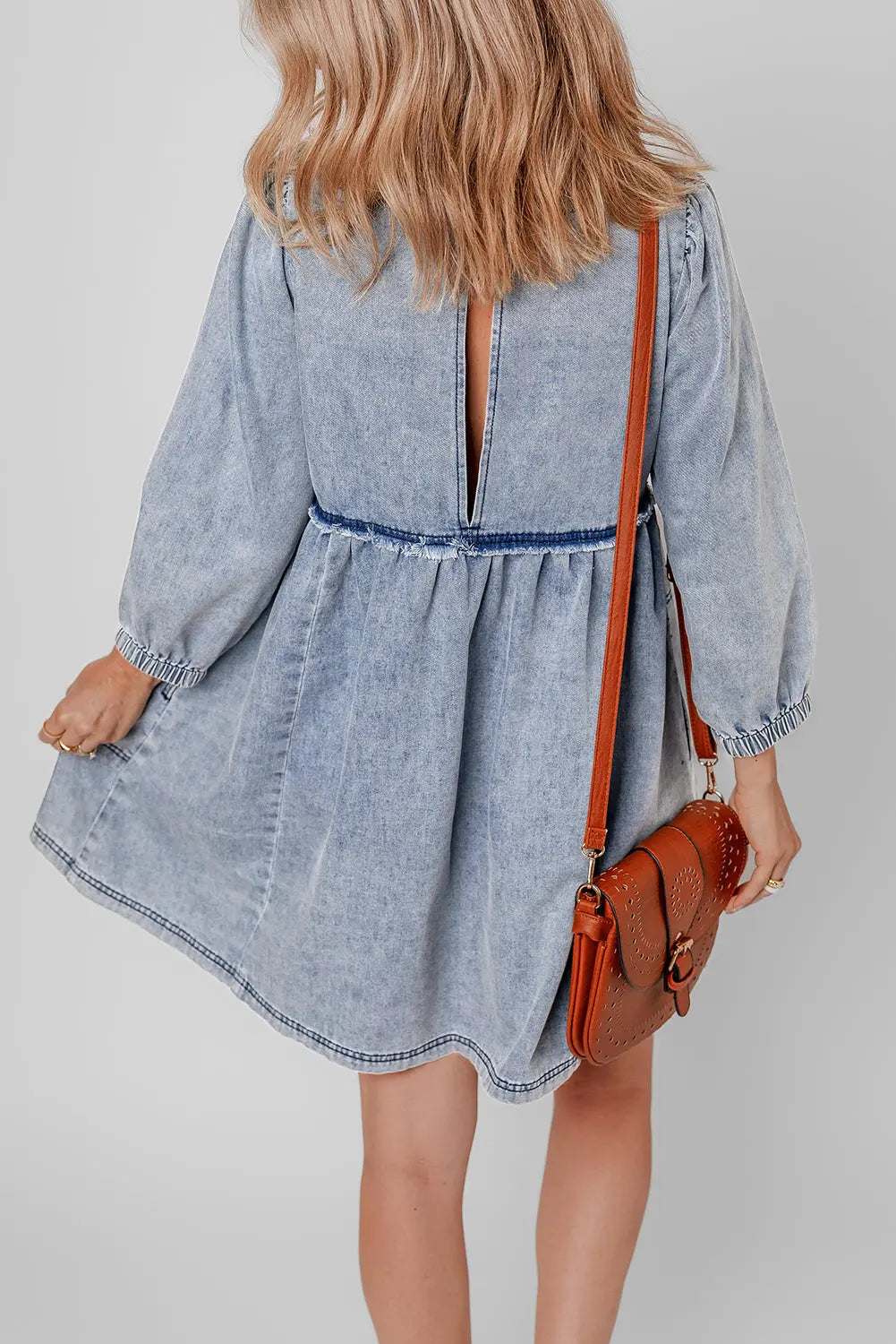Beau Blue Light Wash High Waist Loose Fit Denim Mini Dress - eAura