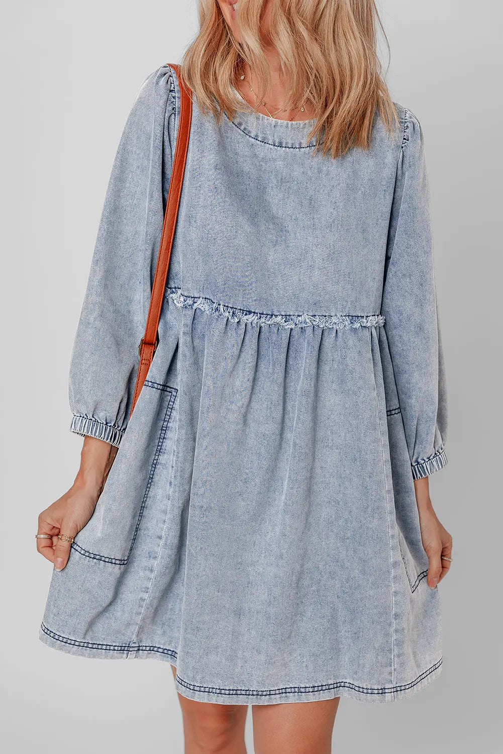 Beau Blue Light Wash High Waist Loose Fit Denim Mini Dress - eAura