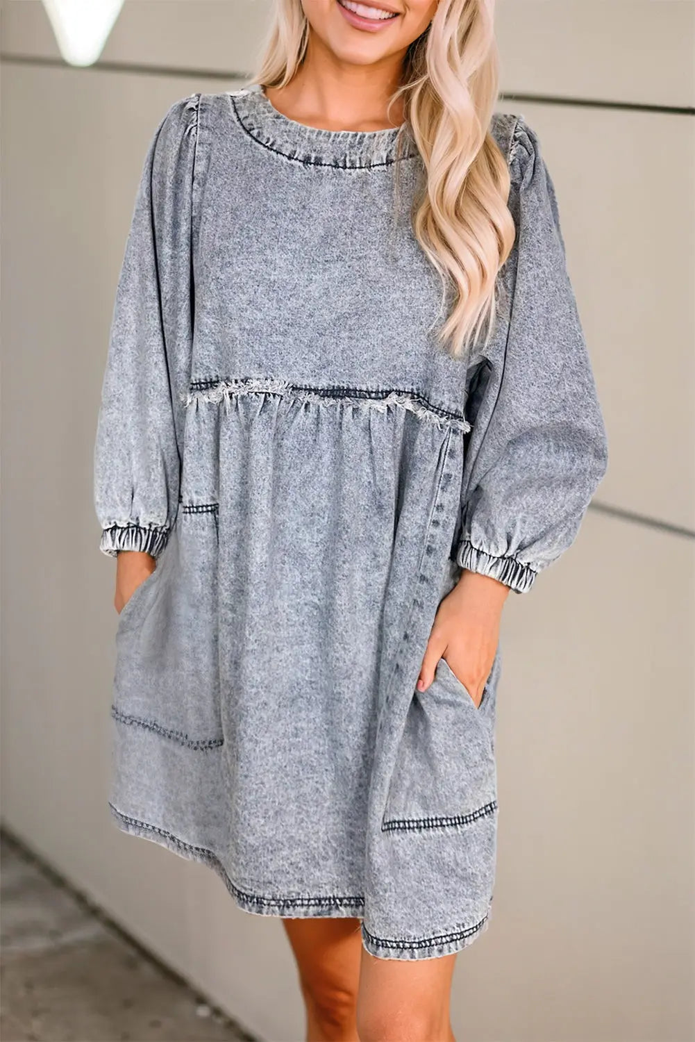Beau Blue Light Wash High Waist Loose Fit Denim Mini Dress - eAura