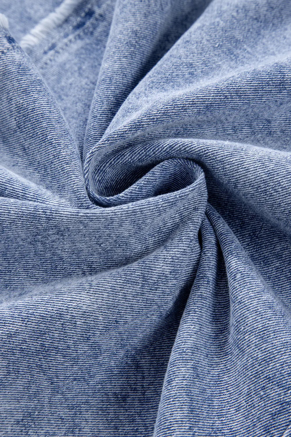 Beau Blue Mineral Wash Long Sleeve Button Up Raw Hem Pocketed Denim Dress - eAura