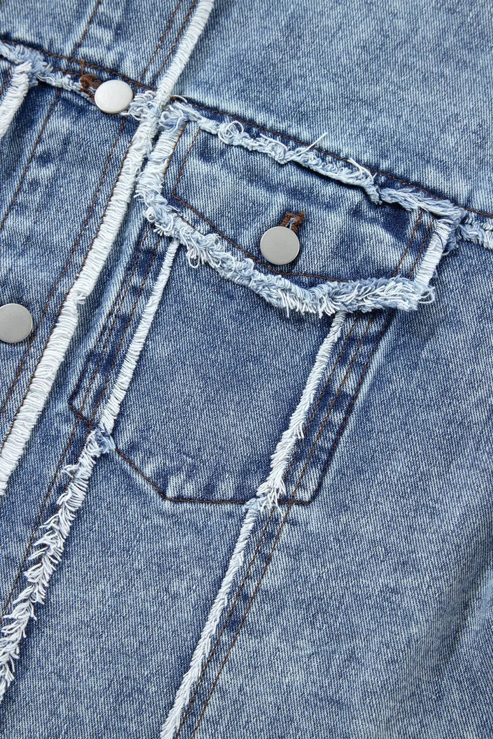 Beau Blue Plaid Print Patchwork Hooded Raw Hem Denim Jacket - eAura