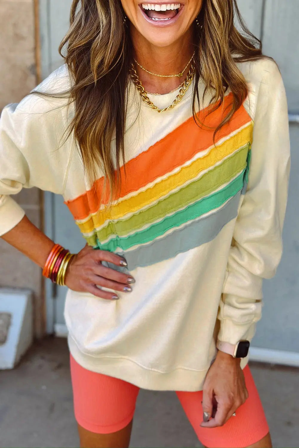 Beau Blue Rainbow Colourblock Striped Pullover Sweatshirt Beagle Boutique Fashion Outlet