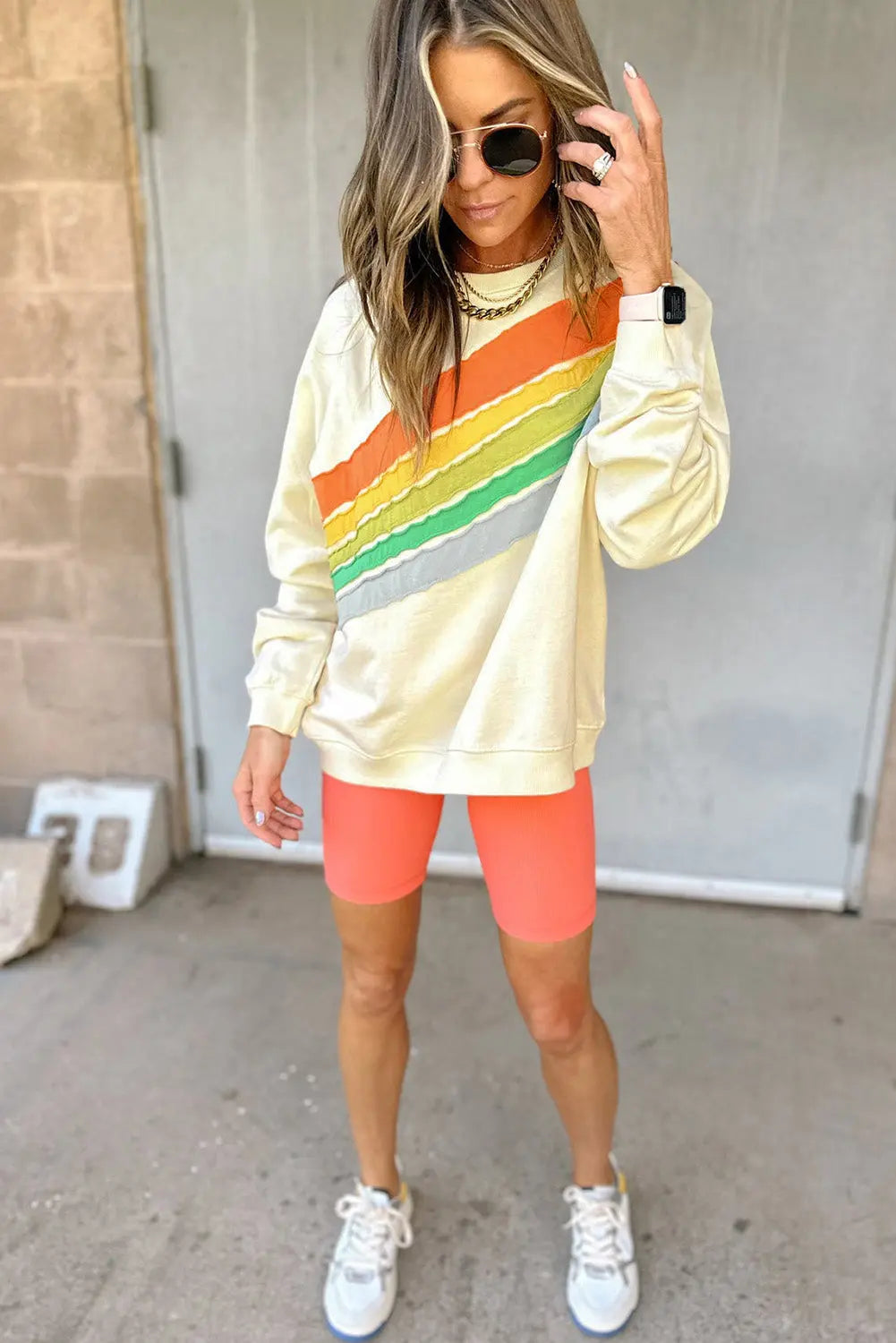 Beau Blue Rainbow Colourblock Striped Pullover Sweatshirt Beagle Boutique Fashion Outlet
