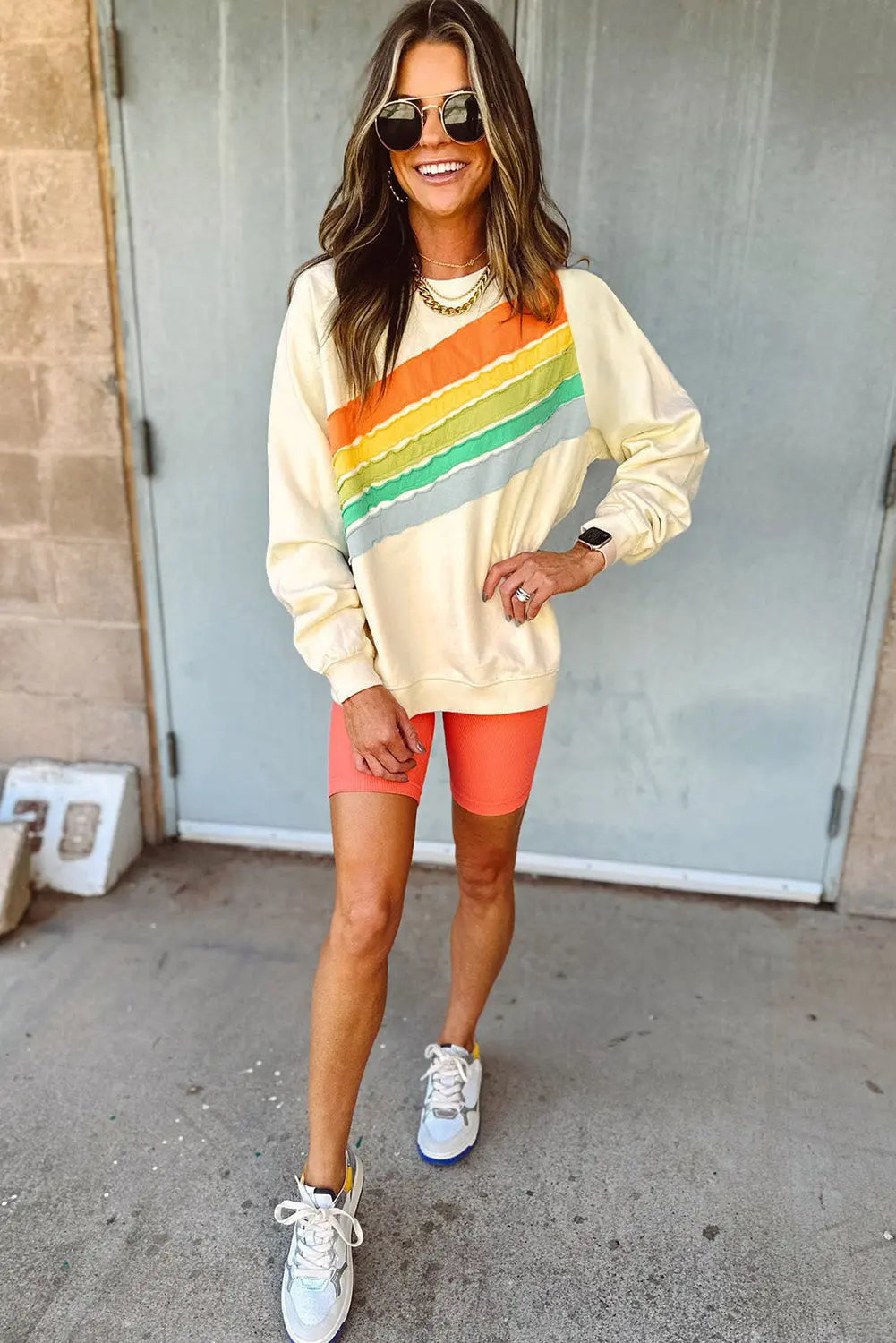 Beau Blue Rainbow Colourblock Striped Pullover Sweatshirt Beagle Boutique Fashion Outlet