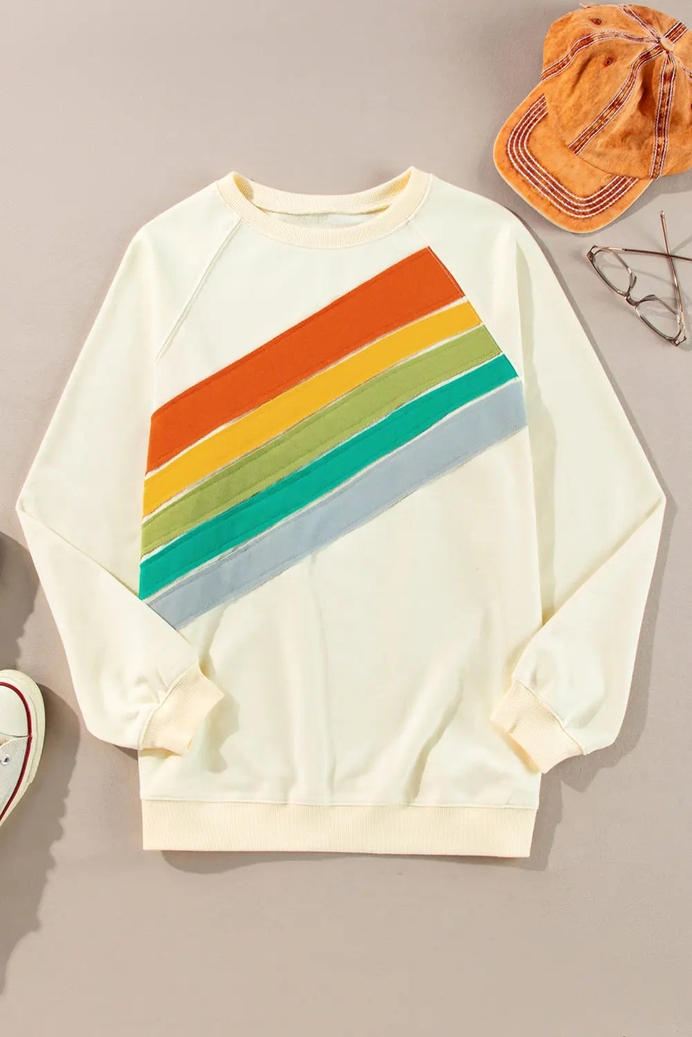 Beau Blue Rainbow Colourblock Striped Pullover Sweatshirt Beagle Boutique Fashion Outlet