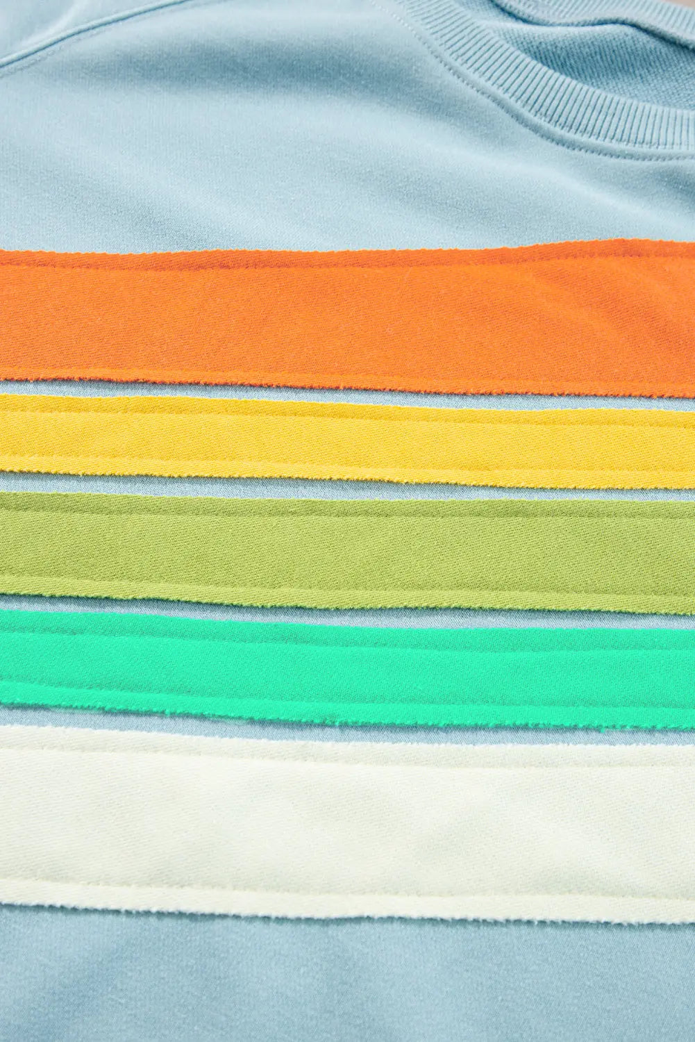 Beau Blue Rainbow Colourblock Striped Pullover Sweatshirt Beagle Boutique Fashion Outlet