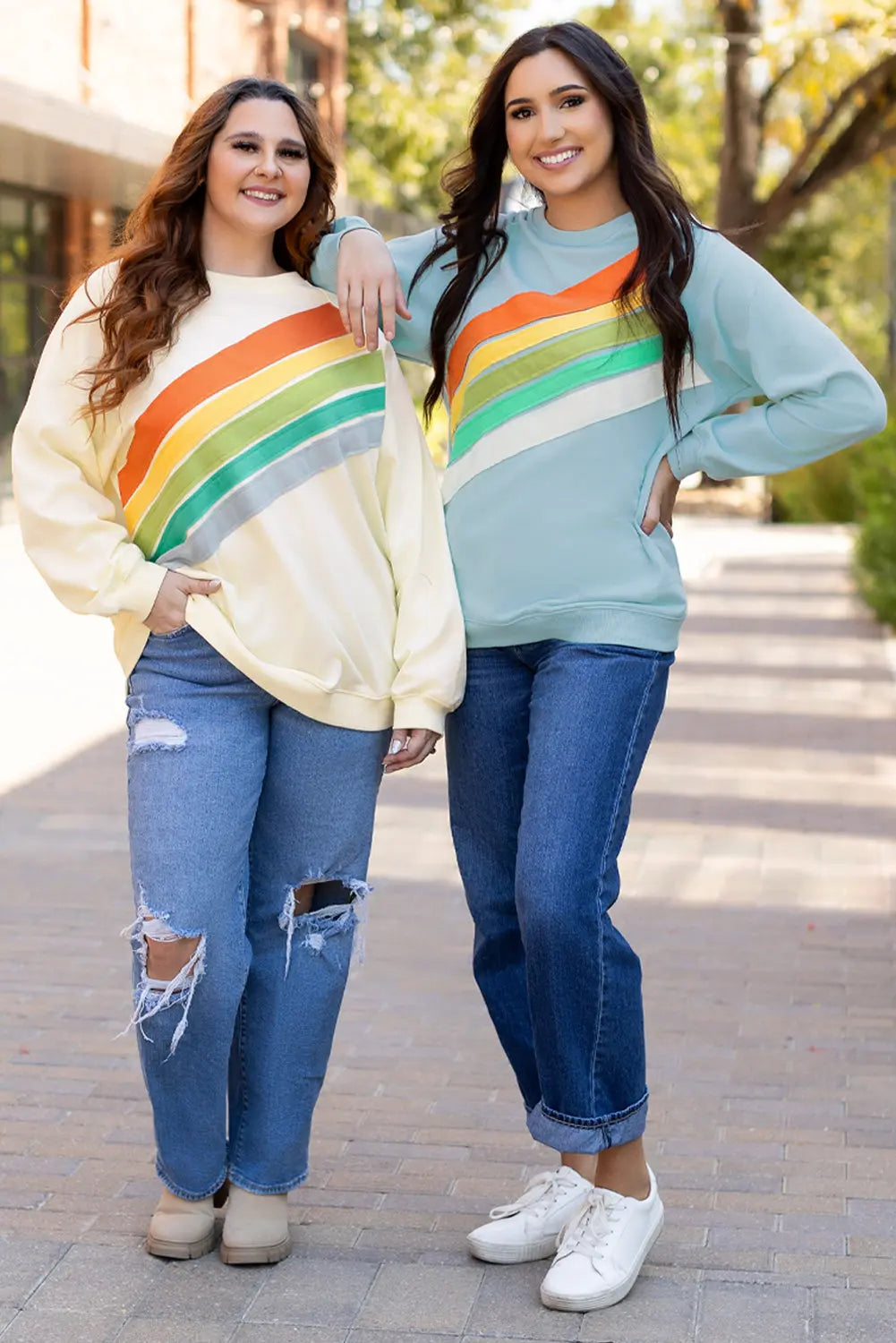 Beau Blue Rainbow Colourblock Striped Pullover Sweatshirt Beagle Boutique Fashion Outlet