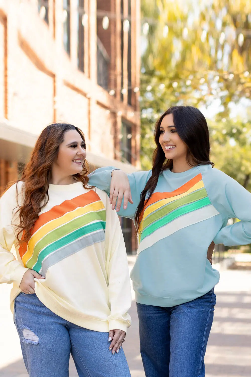 Beau Blue Rainbow Colourblock Striped Pullover Sweatshirt Beagle Boutique Fashion Outlet