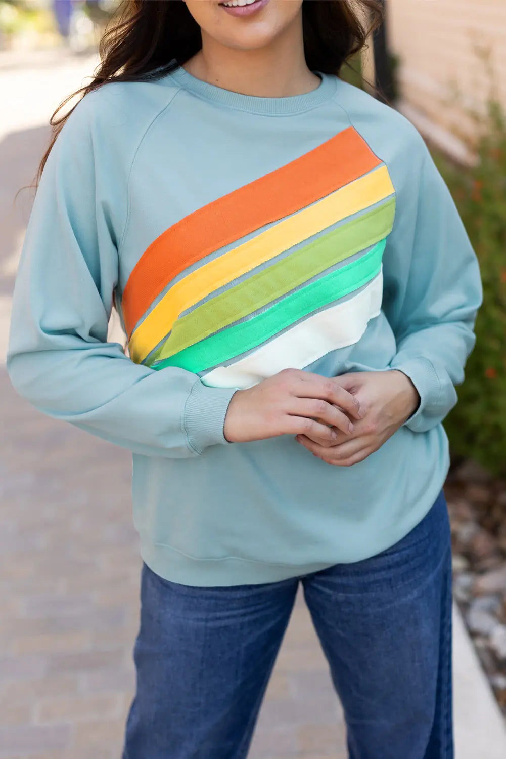 Beau Blue Rainbow Colourblock Striped Pullover Sweatshirt Beagle Boutique Fashion Outlet