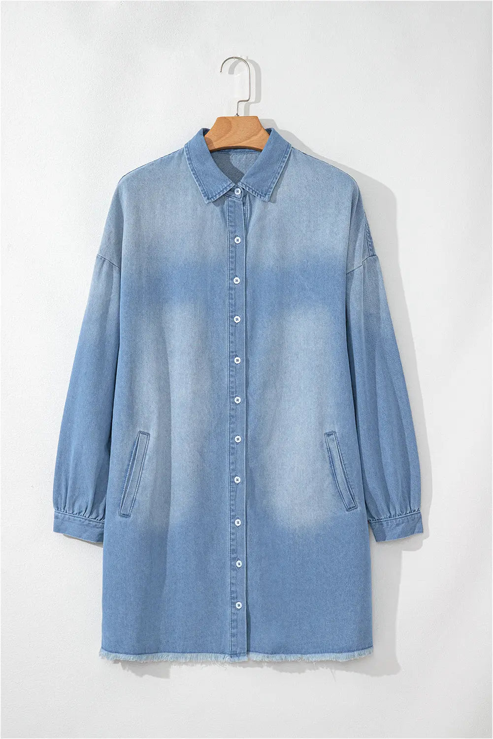 Beau Blue Risen Medium Washed Denim Shirt Dress Beagle Boutique Fashion Outlet