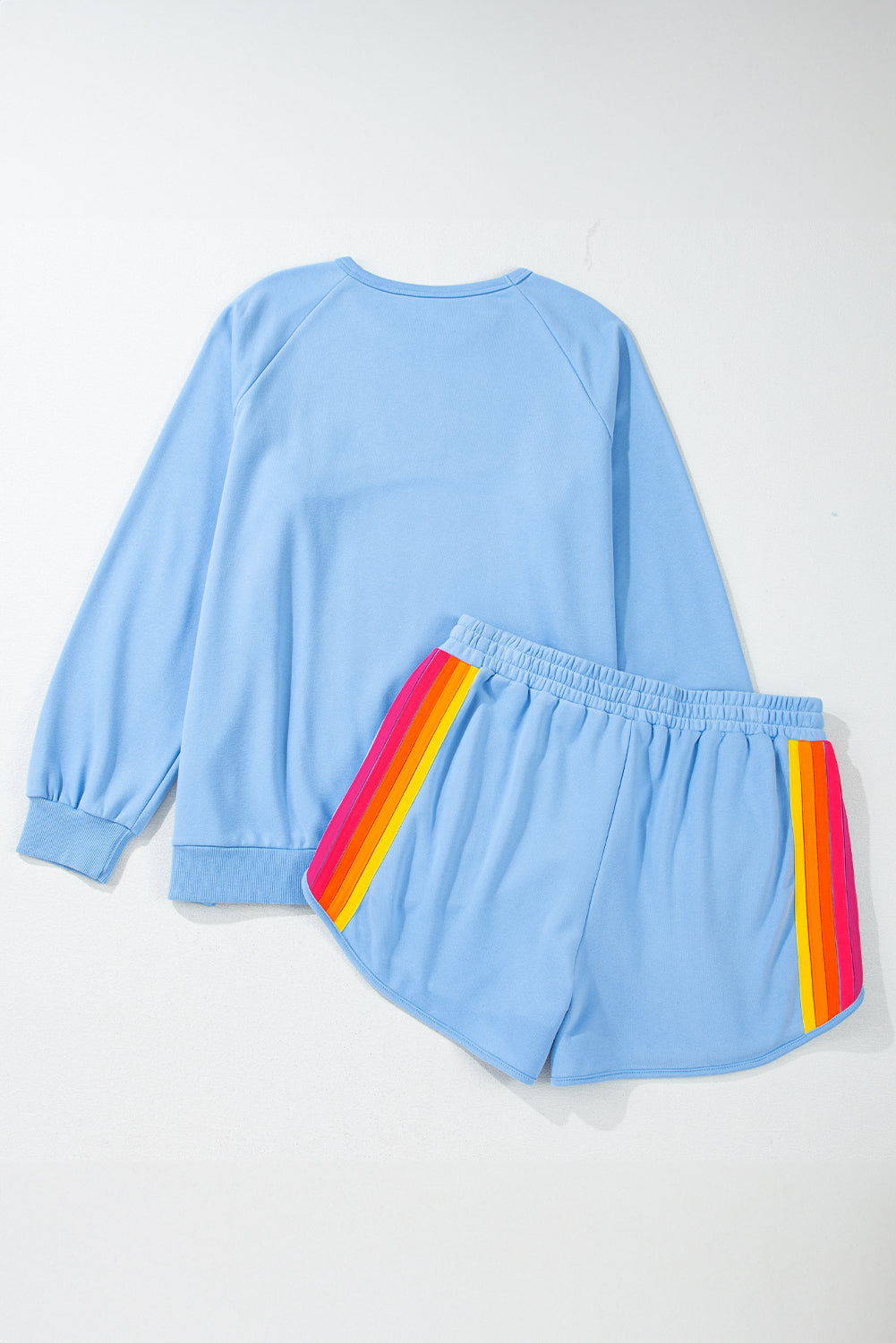 Beau Blue Striped Accent Pullover and Shorts Two Piece Casual Set - eAura