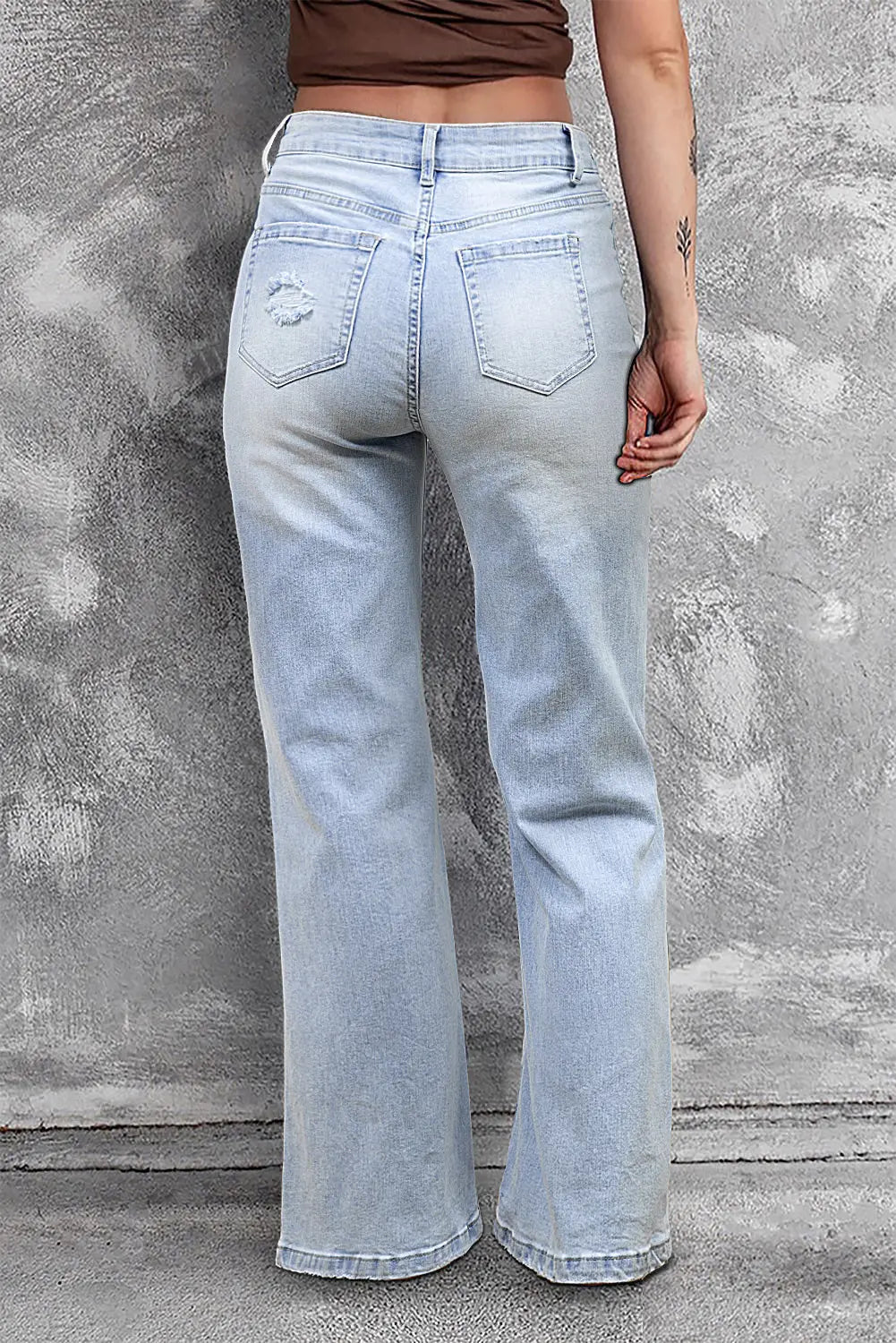 Beau Blue Vintage Light Wash Distressed Flare Jeans eAura